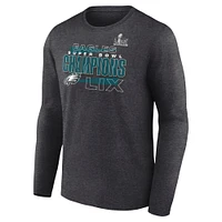 Men's Fanatics Heather Charcoal Philadelphia Eagles Super Bowl LIX Champions Roster Long Sleeve T-Shirt