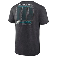 T-shirt Fanatics Heather Charcoal pour homme Philadelphia Eagles Super Bowl LIX Champions Roster