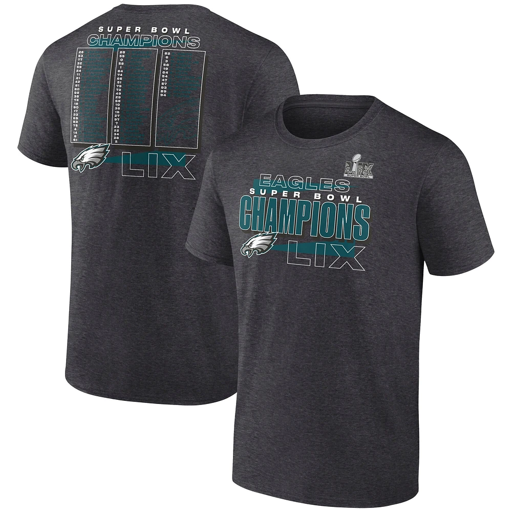 T-shirt Fanatics Heather Charcoal pour homme Philadelphia Eagles Super Bowl LIX Champions Roster