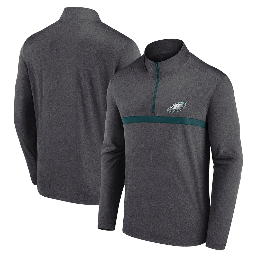 Men's Fanatics  Heather Gray Philadelphia Eagles Head-to-Head Quarter-Zip Pullover