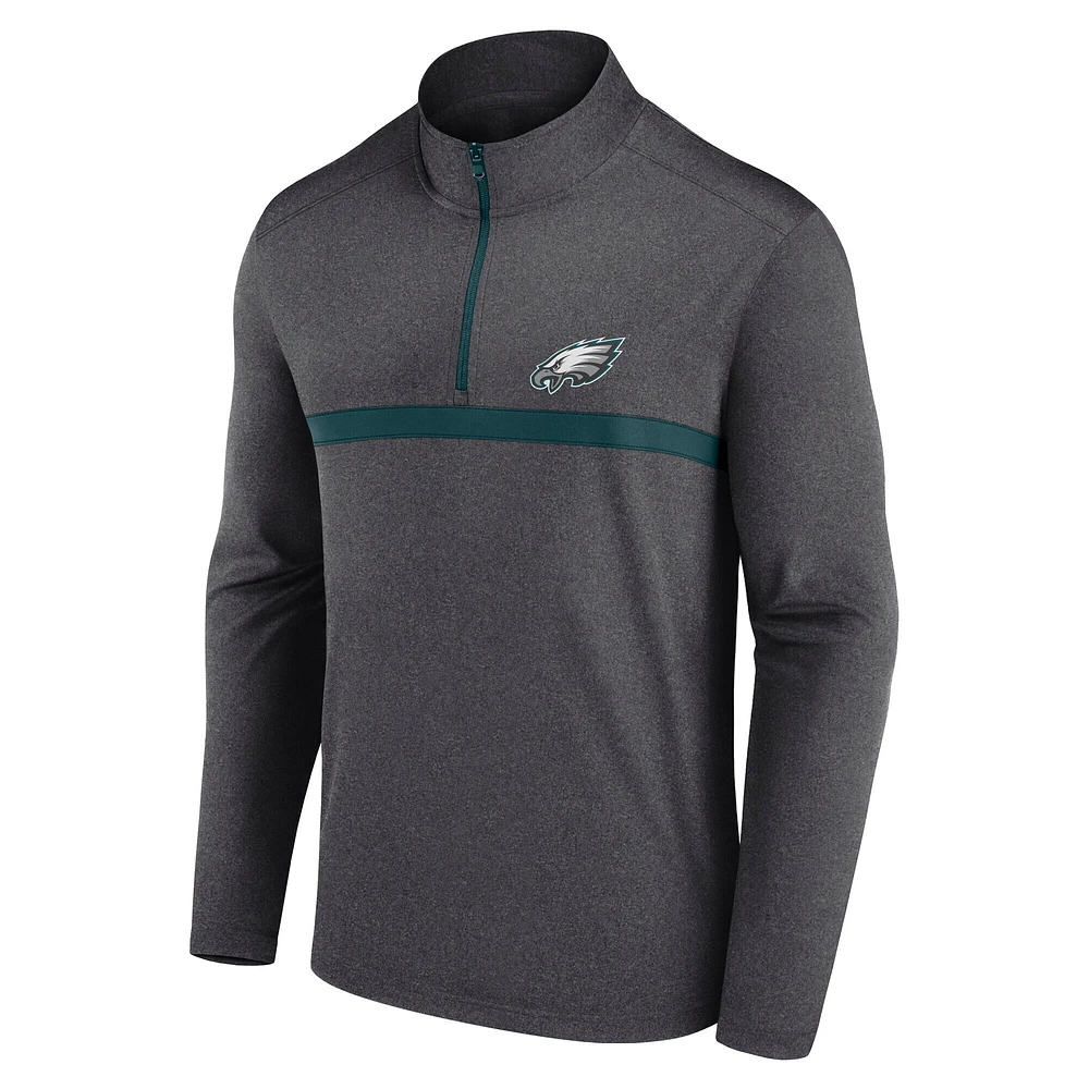 Men's Fanatics  Heather Gray Philadelphia Eagles Head-to-Head Quarter-Zip Pullover