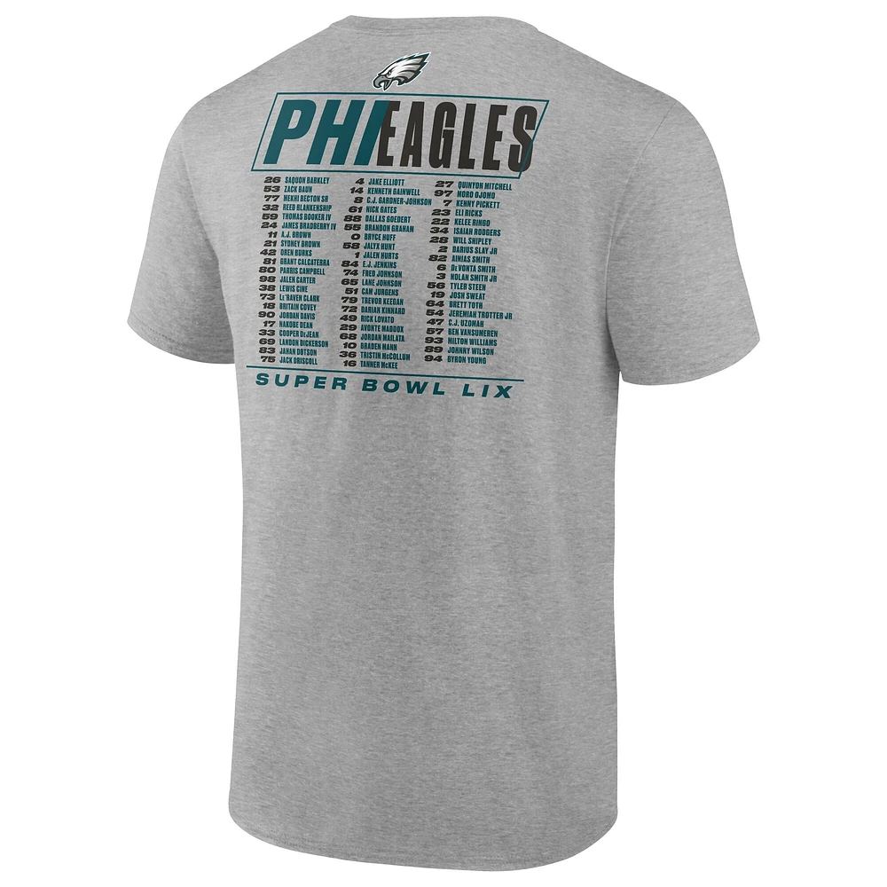 Men's Fanatics  Heather Gray Philadelphia Eagles Super Bowl LIX Big & Tall Roster T-Shirt