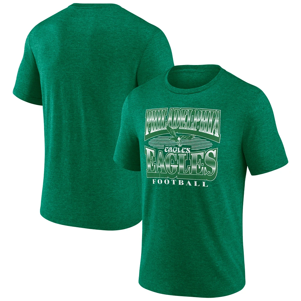 Men's Fanatics Heather Kelly Green Philadelphia Eagles Extreme Tackle Tri-Blend T-Shirt