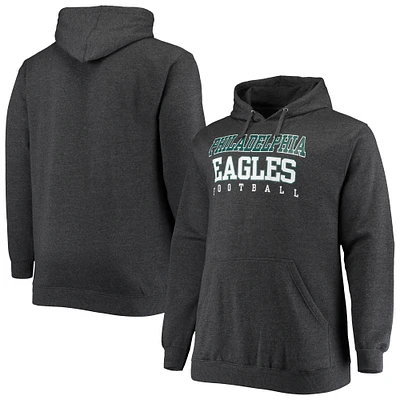 Sweat à capuche d'entraînement Fanatics Heathered Charcoal Philadelphia Eagles Big & Tall pour hommes