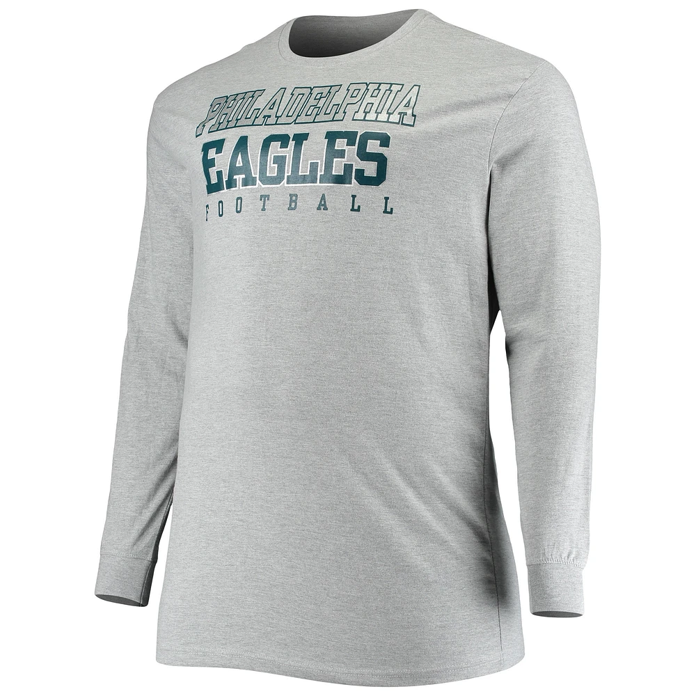 T-shirt à manches longues Fanatics Heathered Grey Philadelphia Eagles Big & Tall Practice pour hommes