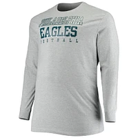 T-shirt à manches longues Fanatics Heathered Grey Philadelphia Eagles Big & Tall Practice pour hommes