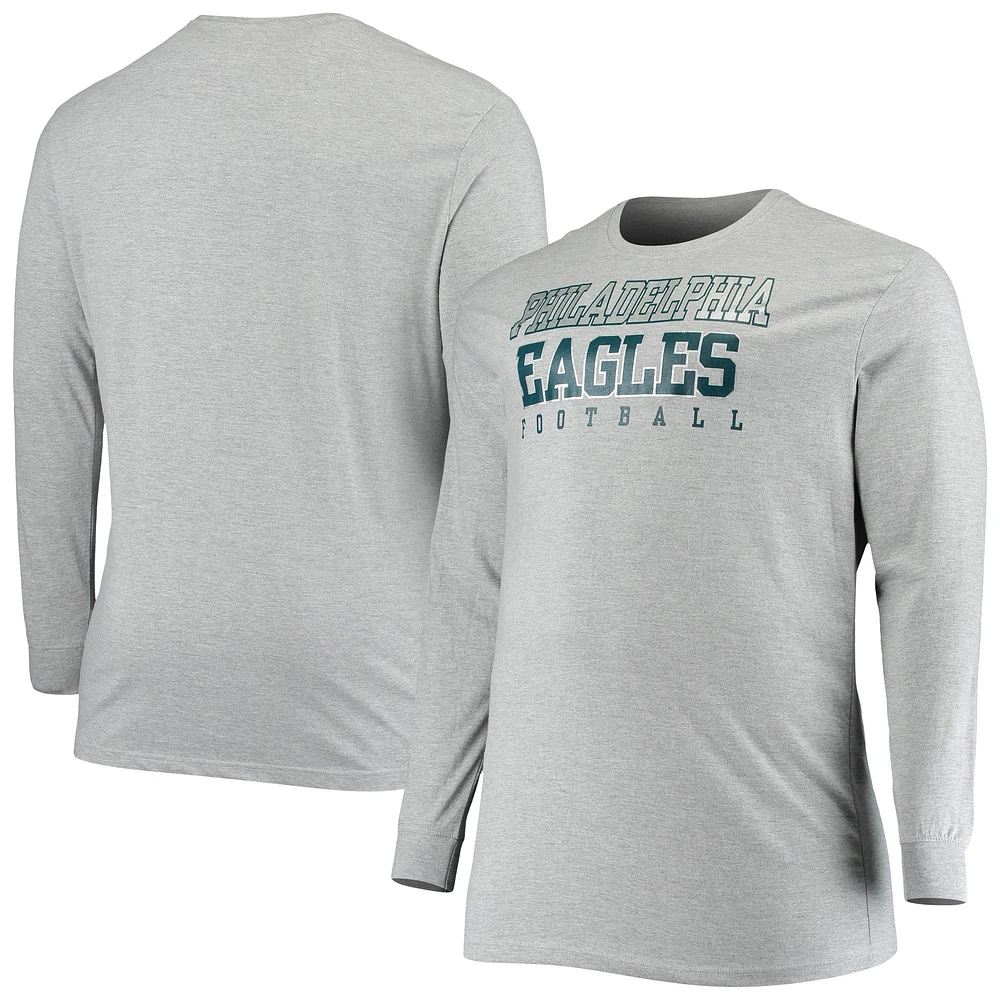 T-shirt à manches longues Fanatics Heathered Grey Philadelphia Eagles Big & Tall Practice pour hommes