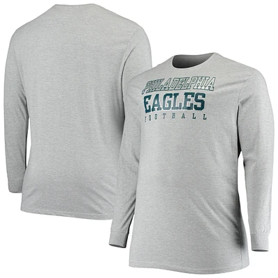 T-shirt à manches longues Fanatics Heathered Grey Philadelphia Eagles Big & Tall Practice pour hommes