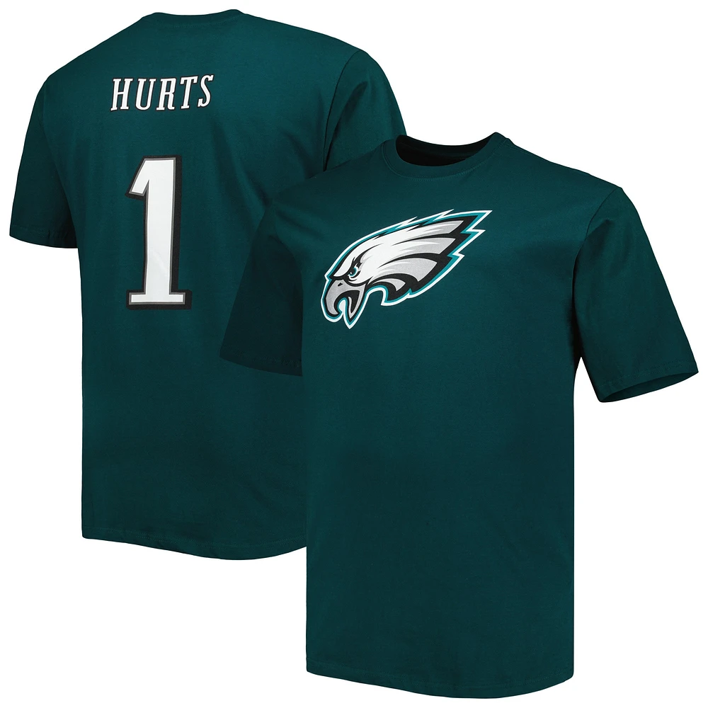 Fanatics pour hommes Jalen Hurts Midnight Green Philadelphia Eagles Big & Tall T-shirt avec nom et numéro de joueur