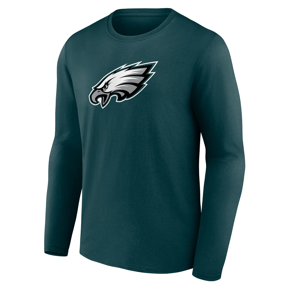 T-shirt à manches longues avec logo principal des Philadelphia Eagles Fanatics pour hommes, vert nuit