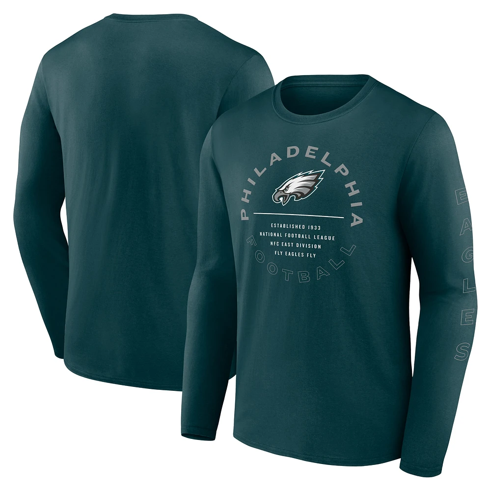 T-shirt à manches longues Fanatics Midnight Green pour homme avec feuille de statistiques des Philadelphia Eagles