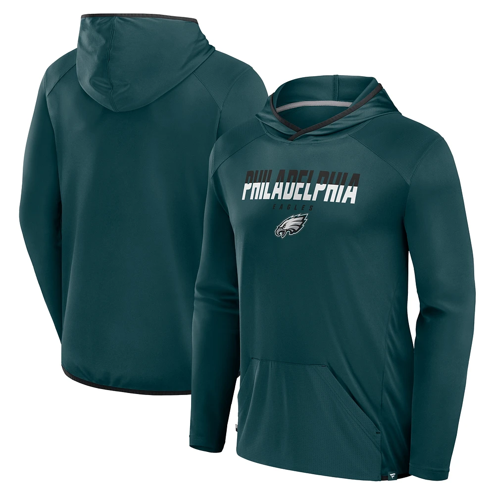 Men's Fanatics Midnight Green Philadelphia Eagles Transitional Defender Hoodie Long Sleeve T-Shirt