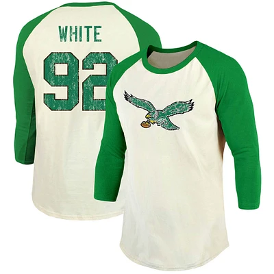 T-shirt à manches 3/4 Raglan pour hommes de marque fanatiques Reggie blanc crème/vert Kelly Philadelphia Eagles nom et numéro Joueur vintage