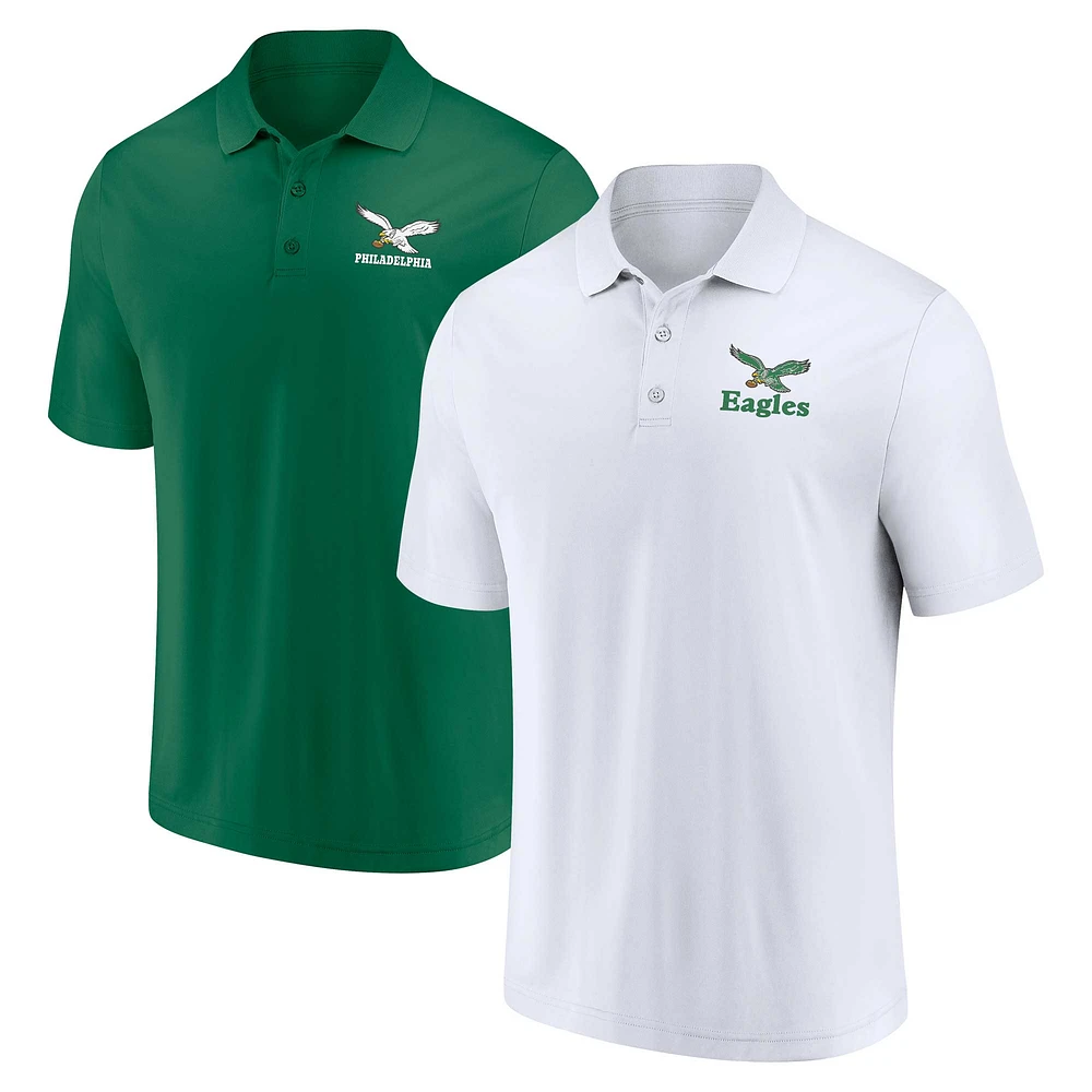 Men's Fanatics White/Kelly Green Philadelphia Eagles Throwback Two-Pack Polo Set