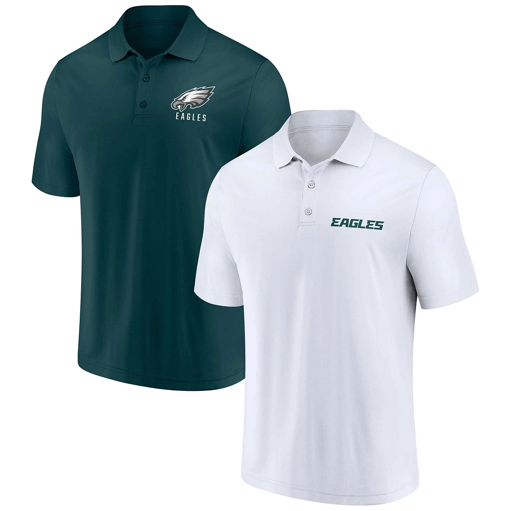 Ensemble de deux polos Lockup pour hommes Fanatics blanc/vert minuit des Eagles Philadelphie