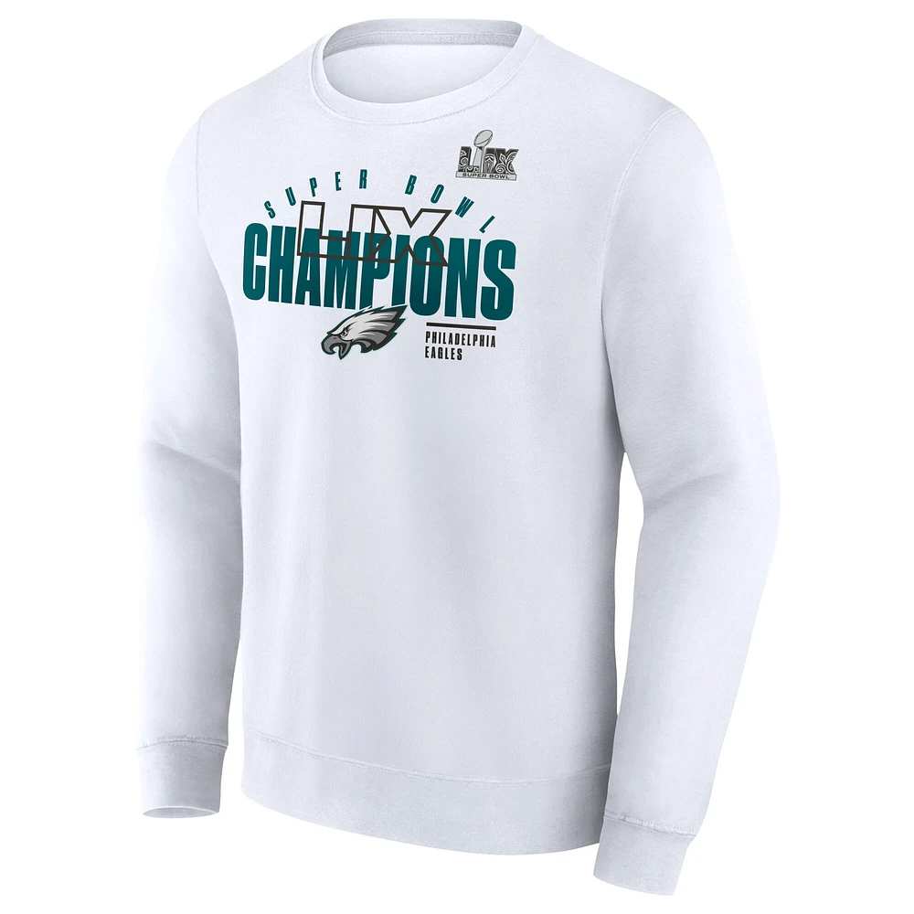 Men's Fanatics White Philadelphia Eagles Super Bowl LIX Champions Iconic Victory Fleece Sweatshirt