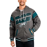 G-III Sports by Carl Banks pour homme Gris/Vert minuit Philadelphia Eagles Extreme Full Back Sweat à capuche réversible Full-Zip Jacket