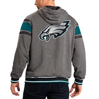 G-III Sports by Carl Banks pour homme Gris/Vert minuit Philadelphia Eagles Extreme Full Back Sweat à capuche réversible Full-Zip Jacket