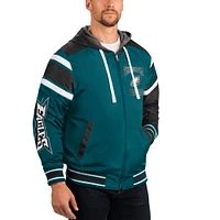 G-III Sports by Carl Banks pour homme Gris/Vert minuit Philadelphia Eagles Extreme Full Back Sweat à capuche réversible Full-Zip Jacket