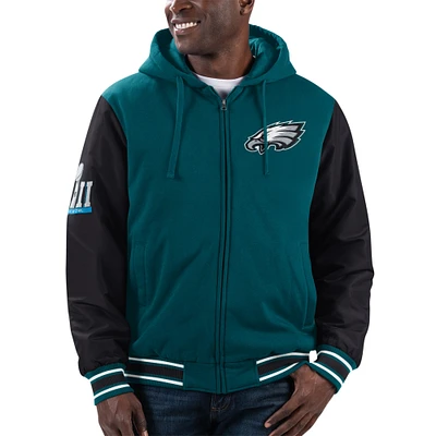 Men's G-III Sports by Carl Banks Midnight Green Philadelphia Eagles Player Option Colorblock Full-Zip Hoodie Jacket