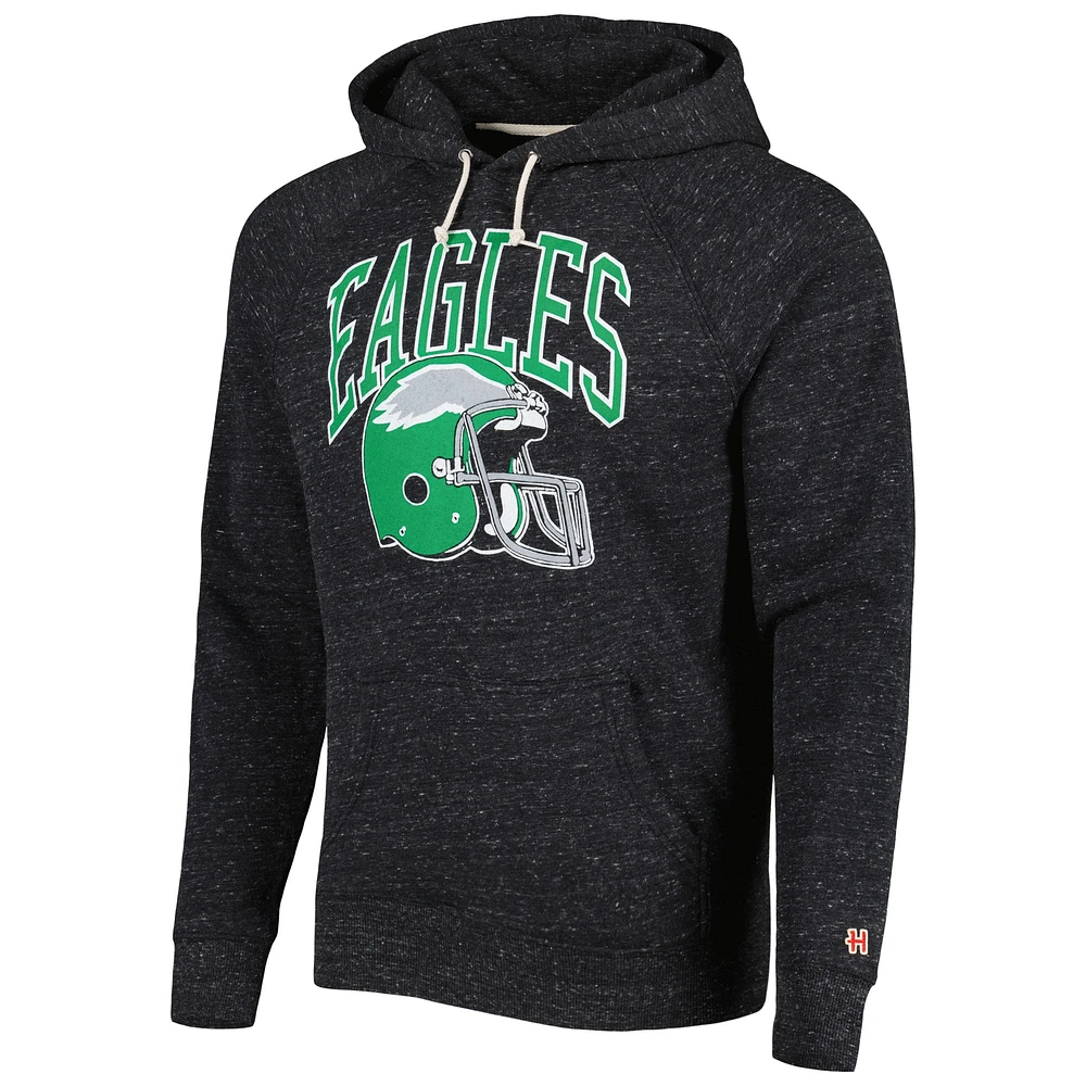 Sweat à capuche Tri-Blend col raglan et logo rétro Philadelphia Eagles pour homme, couleur anthracite