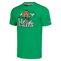 T-shirt à trois mélanges pour hommes, hommage Jalen Hurts Heathered Kelly Green, joueur de caricature des Eagles Philadelphie