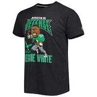 Hommage pour hommes Reggie White Heathered Heather Black Philadelphia Eagles Caricature Joueur retraité T-shirt triple mélange