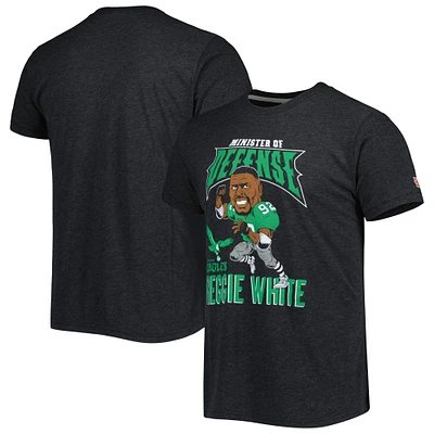 Men's Homage  Reggie White Heathered Heather Black Philadelphia Eagles Caricature Retired Player Tri-Blend T-Shirt