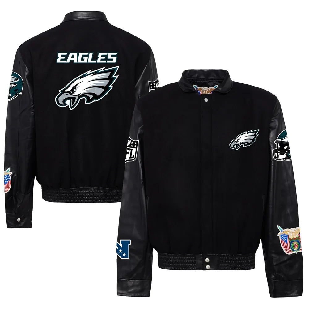 Jeff Hamilton Men's Jeff Hamilton Black Philadelphia Eagles Wool & Leather  Full-Snap Jacket