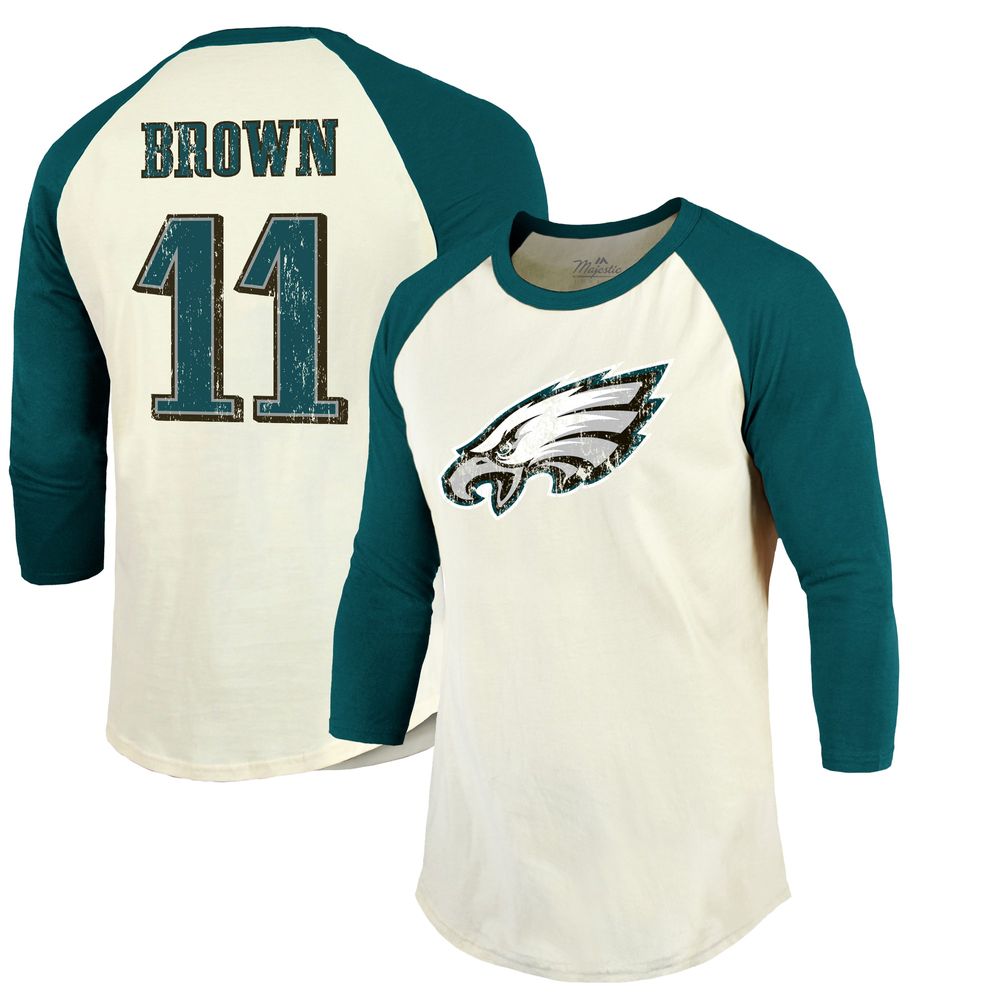 Majestic Threads Men's Majestic Threads A.J. Brown Midnight Green  Philadelphia Eagles Team Color Player Name & Number 3/4-Sleeve Raglan  T-Shirt