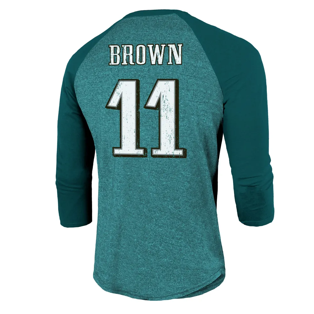 Majestic Threads Men's Majestic Threads A.J. Brown Midnight Green  Philadelphia Eagles Team Color Player Name & Number 3/4-Sleeve Raglan  T-Shirt