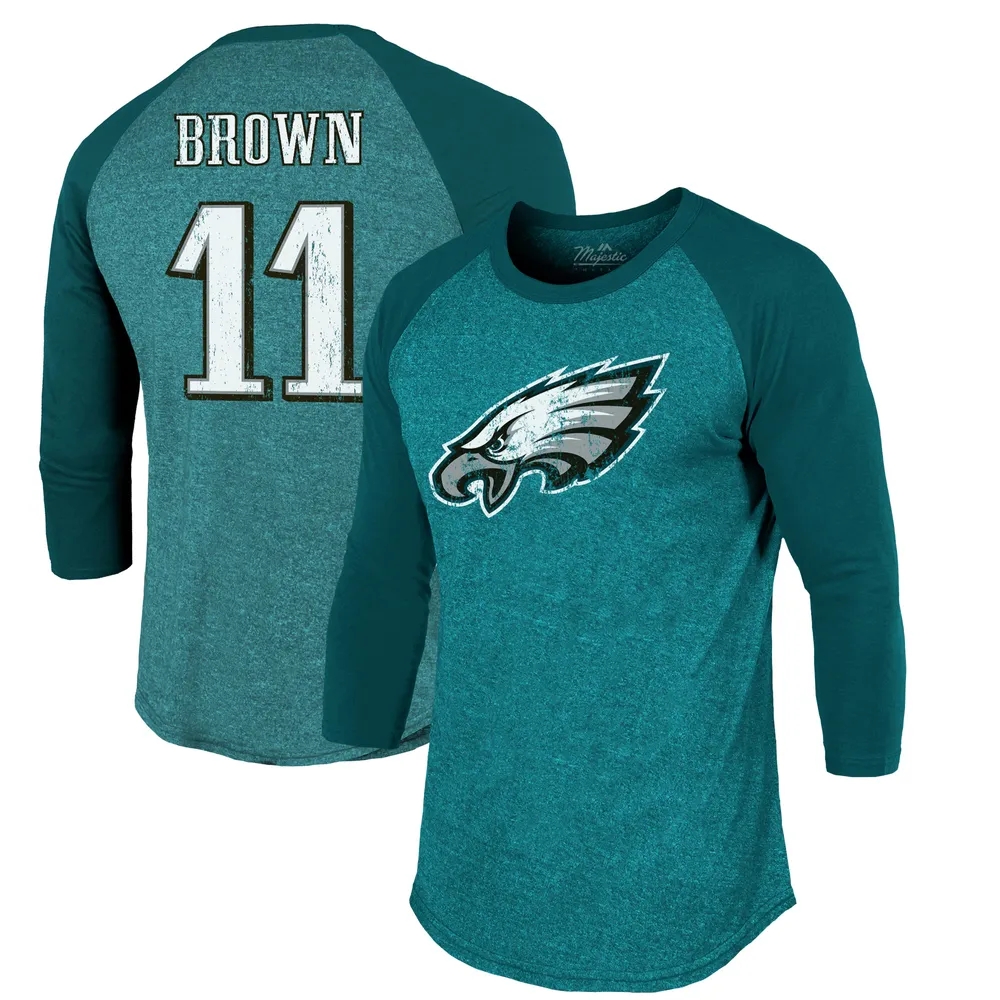 Majestic Threads Men's Majestic Threads A.J. Brown Midnight Green  Philadelphia Eagles Team Color Player Name & Number 3/4-Sleeve Raglan  T-Shirt