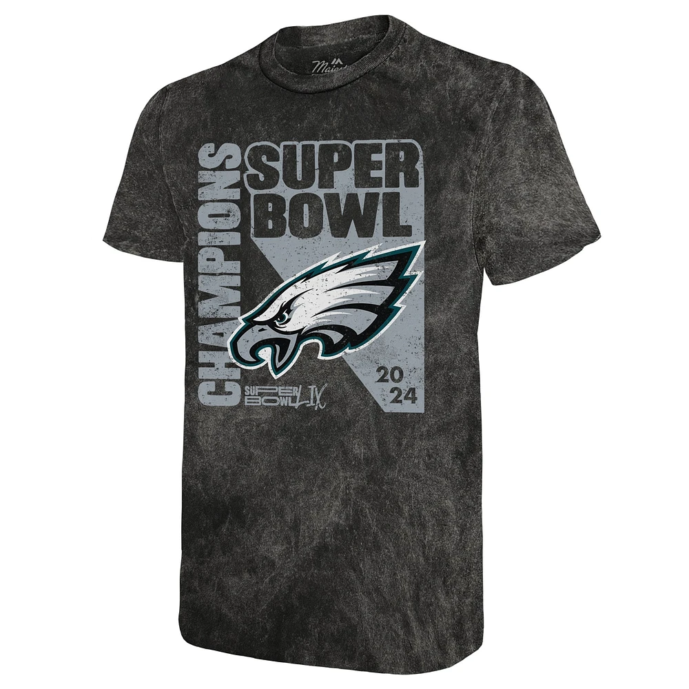 T-shirt Majestic Threads pour homme, délavé minéral, noir, Philadelphia Eagles, Super Bowl LIX Champions