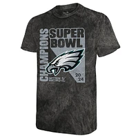 T-shirt Majestic Threads pour homme, délavé minéral, noir, Philadelphia Eagles, Super Bowl LIX Champions