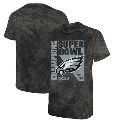 T-shirt Majestic Threads pour homme, délavé minéral, noir, Philadelphia Eagles, Super Bowl LIX Champions