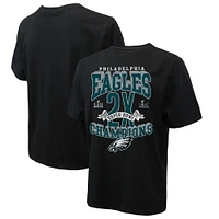 T-shirt noir Majestic Threads pour homme Philadelphia Eagles, deux fois champions du Super Bowl, Yard Lines, poids lourd