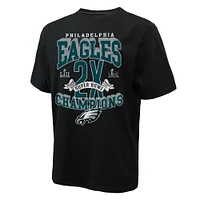 T-shirt noir Majestic Threads pour homme Philadelphia Eagles, deux fois champions du Super Bowl, Yard Lines, poids lourd