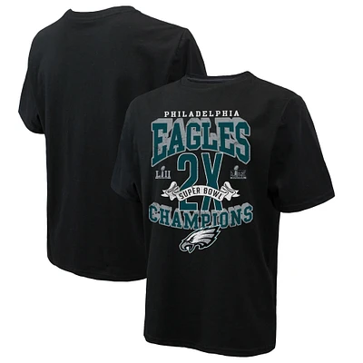 T-shirt noir Majestic Threads pour homme Philadelphia Eagles, deux fois champions du Super Bowl, Yard Lines, poids lourd