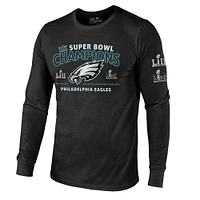 Men's Majestic Threads Charcoal Philadelphia Eagles Two-Time Super Bowl Champions Sky High Long Sleeve Tri-Blend T-Shirt