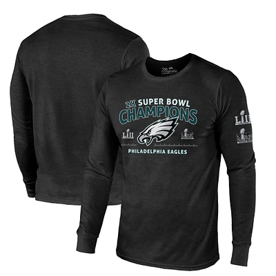 Men's Majestic Threads Charcoal Philadelphia Eagles Two-Time Super Bowl Champions Sky High Long Sleeve Tri-Blend T-Shirt