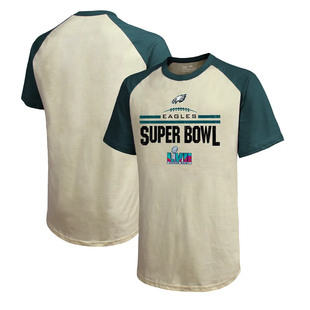 Majestic Threads Men's Majestic Threads Cream/Midnight Green Philadelphia Eagles  Super Bowl LVII Goal Line Stand Raglan T-Shirt