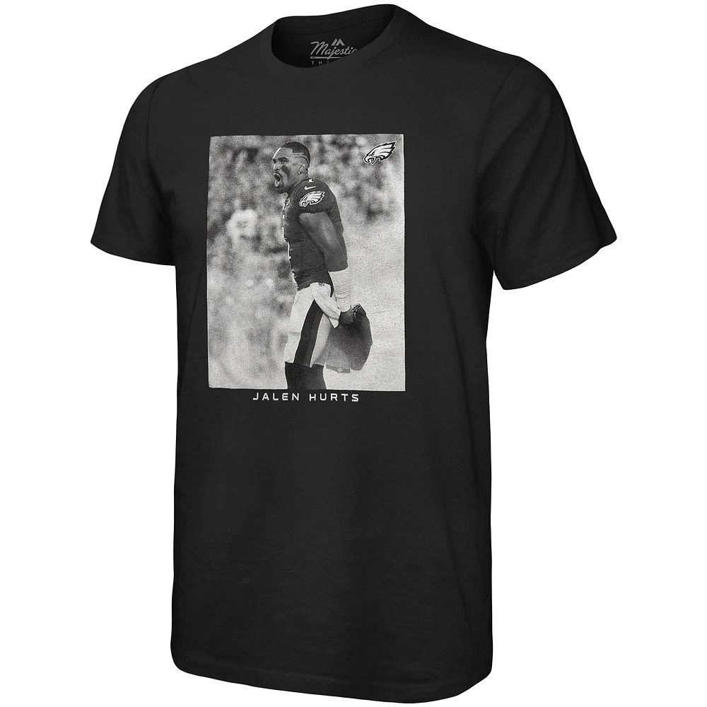 T-shirt surdimensionné avec image de joueur des Eagles Philadelphie Majestic Threads Jalen Hurts pour hommes, noir