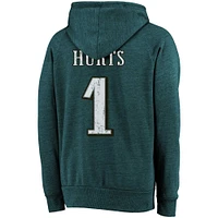 Majestic Threads Jalen Hurts pour hommes, vert nuit, nom et numéro des Eagles de Philadelphie, pull à capuche tri-mélange