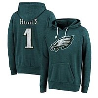 Majestic Threads Jalen Hurts pour hommes, vert nuit, nom et numéro des Eagles de Philadelphie, pull à capuche tri-mélange