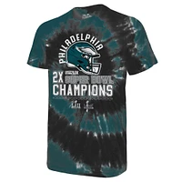 Men's Majestic Threads Midnight Green/Black Philadelphia Eagles Two-Time Super Bowl Champions Hard Count Spiral Tie-Dye T-Shirt