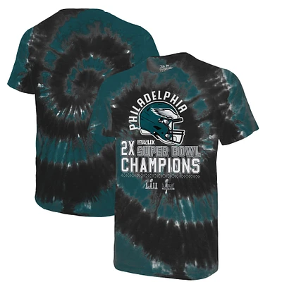 Men's Majestic Threads Midnight Green/Black Philadelphia Eagles Two-Time Super Bowl Champions Hard Count Spiral Tie-Dye T-Shirt