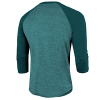 T-shirt Majestic Threads pour homme, vert nuit, Philadelphia Eagles, Super Bowl LIX Champions Choke Up, manches 3/4, raglan, mélange de trois