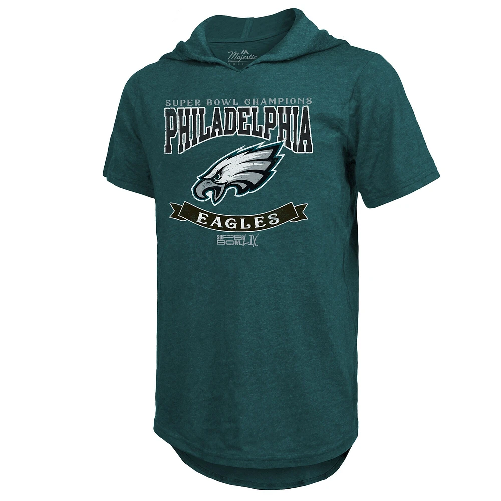 T-shirt à capuche tri-blend vert nuit pour homme Majestic Threads Philadelphia Eagles Super Bowl LIX Champions Coffin Corner