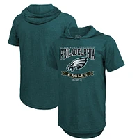 T-shirt à capuche tri-blend vert nuit pour homme Majestic Threads Philadelphia Eagles Super Bowl LIX Champions Coffin Corner