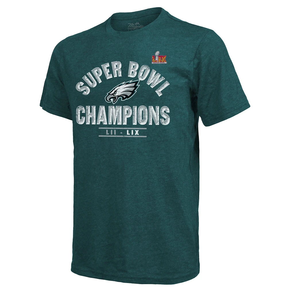 Men's Majestic Threads Midnight Green Philadelphia Eagles Super Bowl LIX Champions Tri-Blend T-Shirt